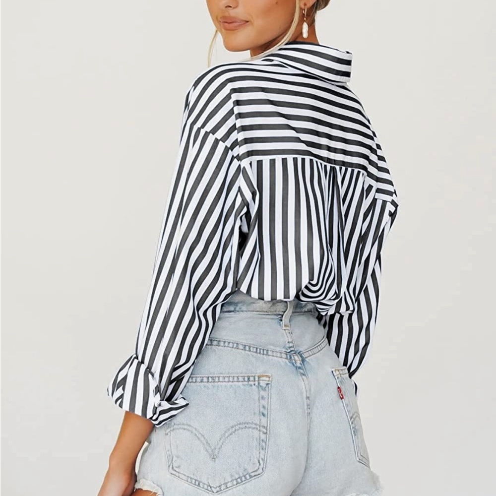 NWT thefabland Amazon Rayon Black Stripe Shirt Sz M - Picture 1 of 3